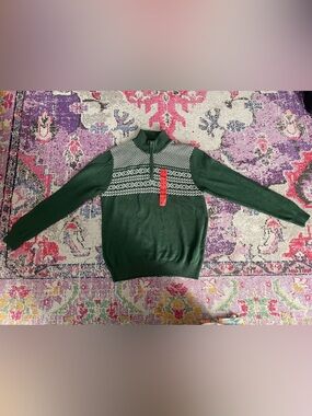 Weatherproof Men’s Green Zip-Up Fair Isle Sweater Medium
